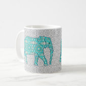 Mandala flower elephant - turquoise, grijs & wit koffiemok (Voorkant links)