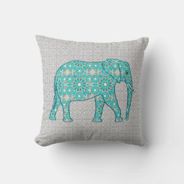 Mandala flower elephant - turquoise, grijs & wit kussen