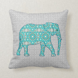 Mandala flower elephant - turquoise, grijs & wit kussen
