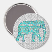 Mandala flower elephant - turquoise, grijs & wit magneet (Voorkant / Achterkant)