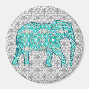 Mandala flower elephant - turquoise, grijs & wit magneet