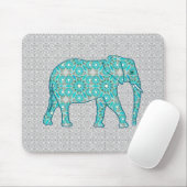 Mandala flower elephant - turquoise, grijs & wit muismat (Met muis)