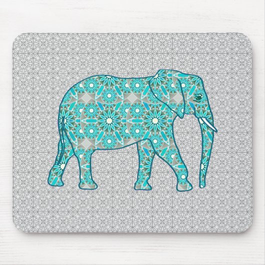 Mandala flower elephant - turquoise, grijs & wit muismat (Voorkant)