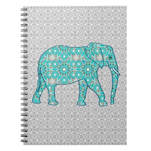 Mandala flower elephant - turquoise, grijs & wit notitieboek (Voorkant)