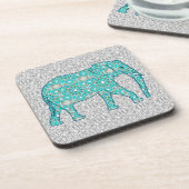 Mandala flower elephant - turquoise, grijs & wit onderzetter (Linkerzijde)