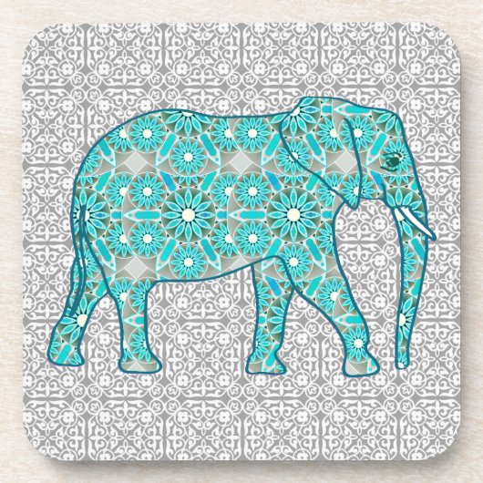 Mandala flower elephant - turquoise, grijs & wit onderzetter (Voorkant)