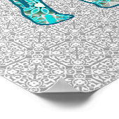 Mandala flower elephant - turquoise, grijs & wit poster (Hoek)