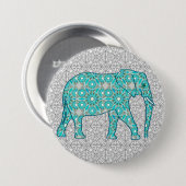 Mandala flower elephant - turquoise, grijs & wit ronde button 7,6 cm (Voorkant /achterkant)