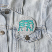 Mandala flower elephant - turquoise, grijs & wit ronde button 7,6 cm (In situ)