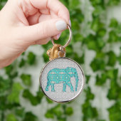 Mandala flower elephant - turquoise, grijs & wit sleutelhanger (Hand)