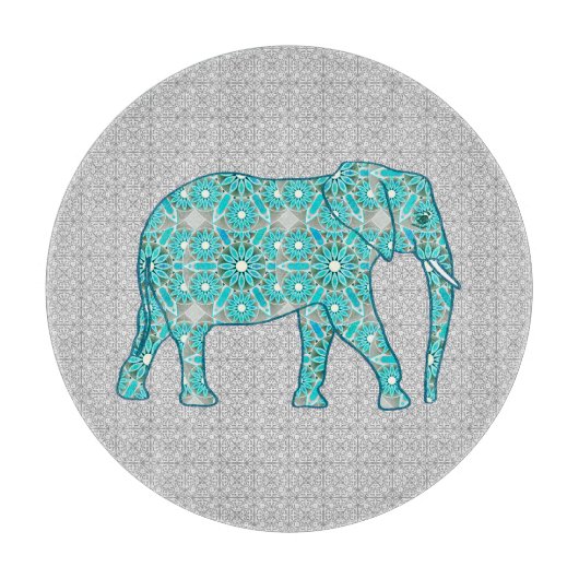 Mandala flower elephant - turquoise, grijs & wit snijplank (Voorkant)