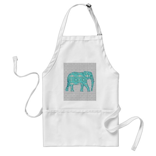 Mandala flower elephant - turquoise, grijs & wit standaard schort (Voorkant)
