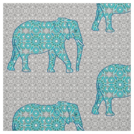 Mandala flower elephant - turquoise, grijs & wit stof (Swatch)