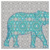 Mandala flower elephant - turquoise, grijs & wit stof (Close Up)