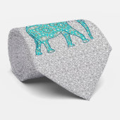 Mandala flower elephant - turquoise, grijs & wit stropdas (Opgerold)