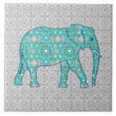 Mandala flower elephant - turquoise, grijs & wit tegeltje (Voorkant)