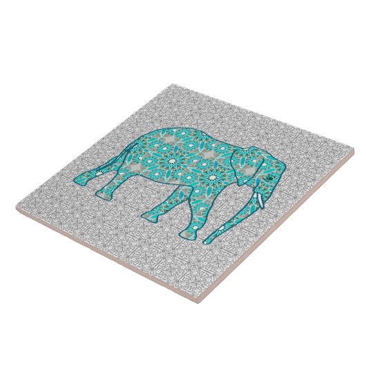 Mandala flower elephant - turquoise, grijs & wit tegeltje (Zijkant)