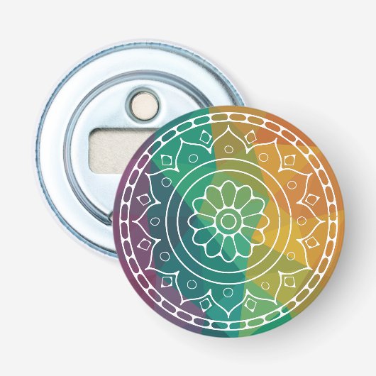 Mandala flower india regenboogboho chic design button flesopener (Voorkant)