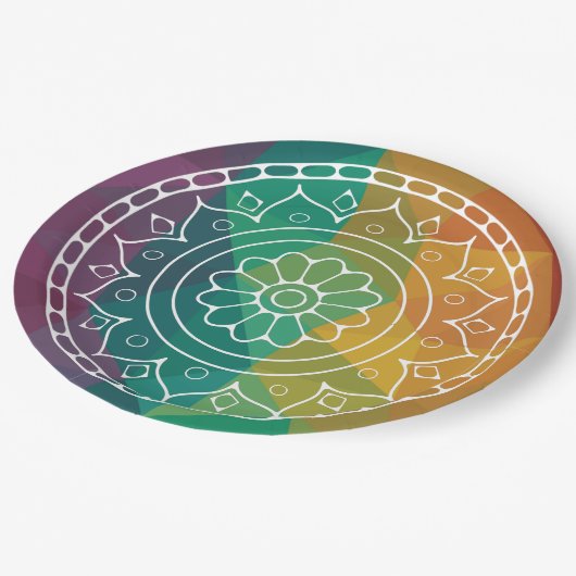 Mandala flower india regenboogboho kleurig design papieren bordje (Gekanteld)