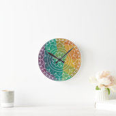 Mandala flower india regenboogkleurige boho ronde klok (Huis)