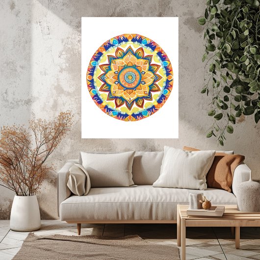 Mandala Flower Magic Blue Waterverf Foto Afdruk