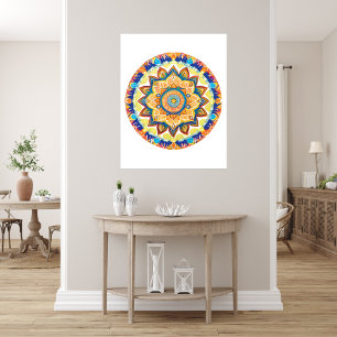Mandala Flower Magic Blue Waterverf Foto Afdruk