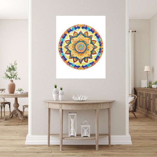 Mandala Flower Magic Blue Waterverf Foto Afdruk