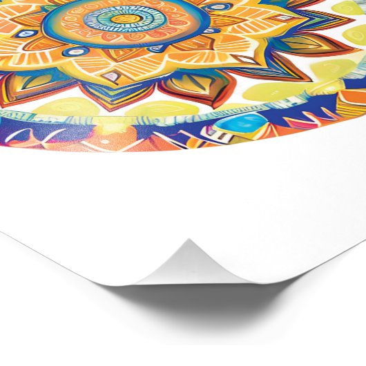 Mandala Flower Magic Blue Waterverf Foto Afdruk (Hoek)