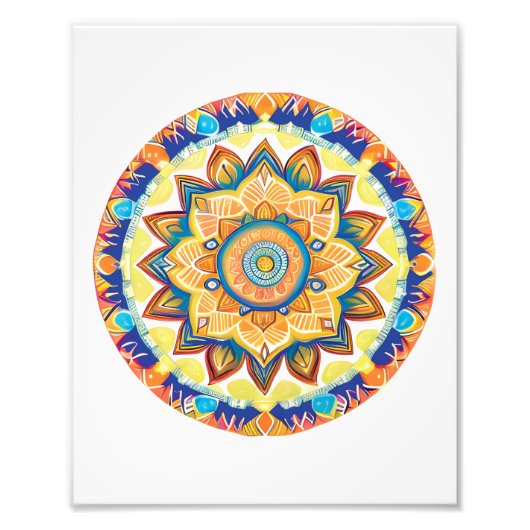 Mandala Flower Magic Blue Waterverf Foto Afdruk (Voorkant)