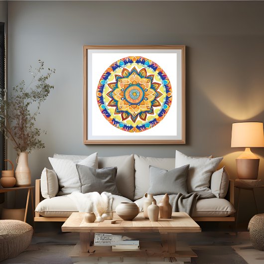 Mandala Flower Magic Blue Waterverf Perfect Poster