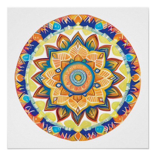 Mandala Flower Magic Blue Waterverf Perfect Poster (Voorkant)