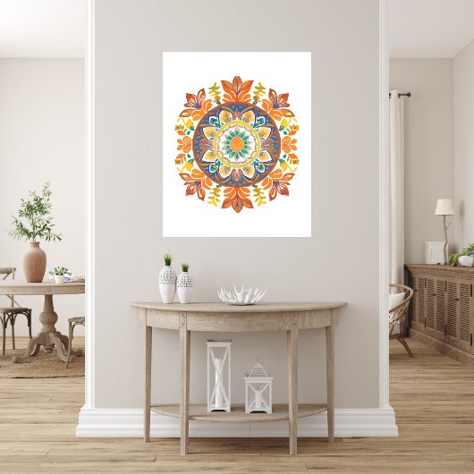 Mandala Flower Magic Sinaasappel Waterverf Foto Afdruk
