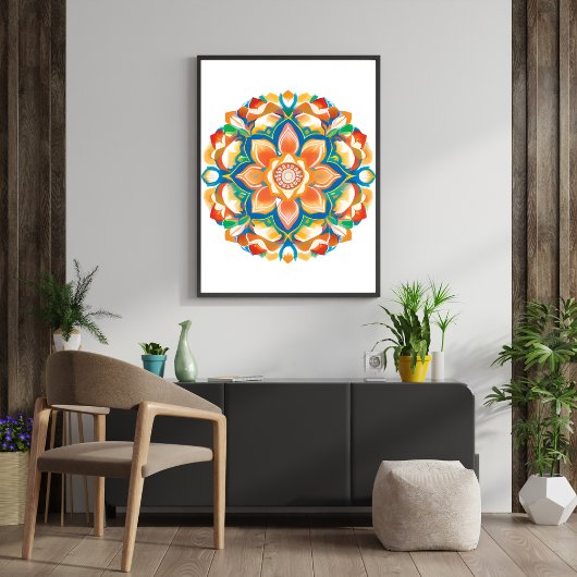 Mandala Flower Magic White Waterverf Foto Afdruk