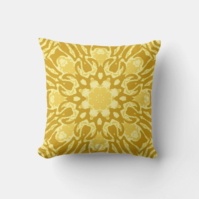 Mandala Flower Pattern - Mustard Gold en Yellow Kussen (Voorkant)