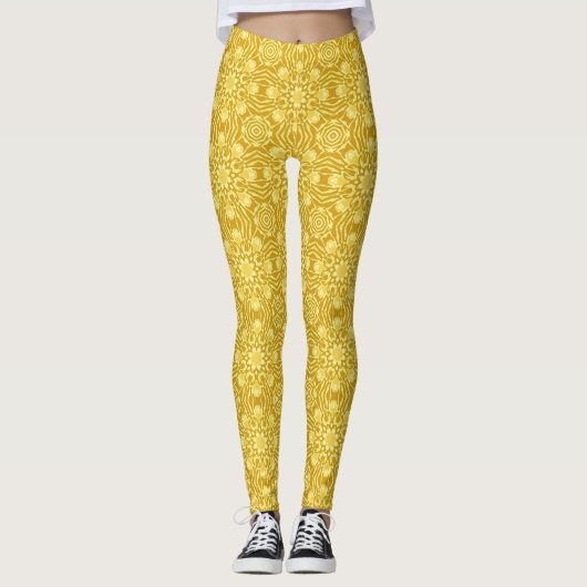 Mandala Flower Pattern - Mustard Gold en Yellow Leggings (Voorkant)