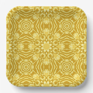 Mandala Flower Pattern - Mustard Gold en Yellow Papieren Bordje
