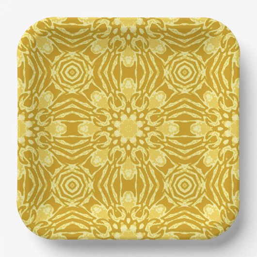 Mandala Flower Pattern - Mustard Gold en Yellow Papieren Bordje (Voorkant)