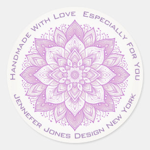 Mandala Flower Simple Pastel Lila Handgemaakte Lab Ronde Sticker