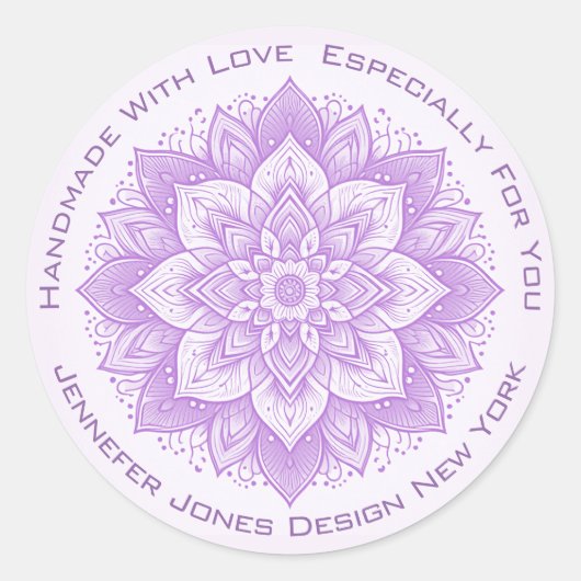 Mandala Flower Simple Pastel Lila Handgemaakte Lab Ronde Sticker (Voorkant)