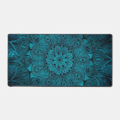 Mandala Flower Zen Cool Bright Vibrant Blauwgroen Bureaumat (Voorkant)