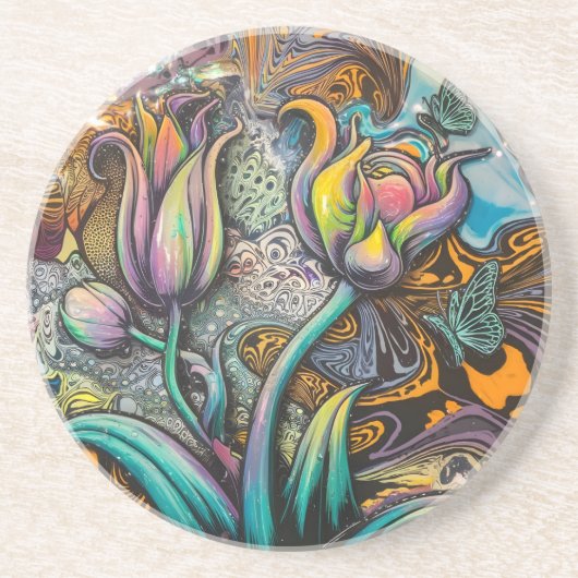 Mandala Flowers Zandsteen Onderzetter (Voorkant)