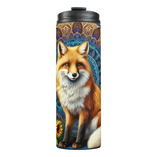 Mandala Fox met bloemendetail Thermosbeker (Voorkant)
