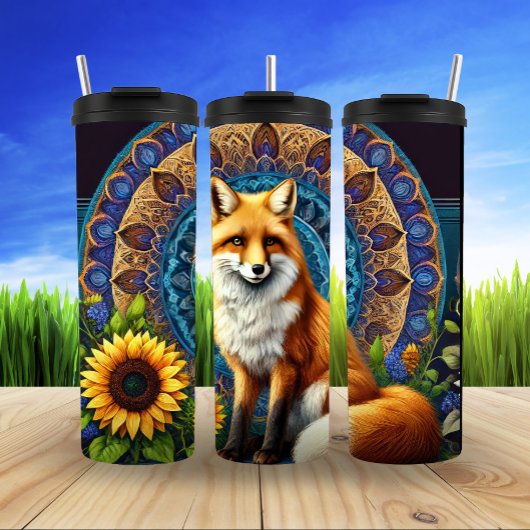 Mandala Fox met bloemendetail Thermosbeker