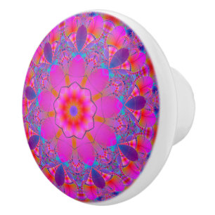 Mandala Fractal sticker met hete kleuren Keramische Knop