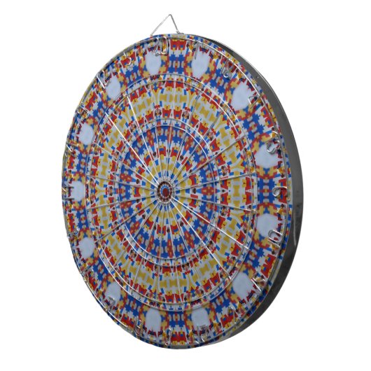 Mandala geel blauw dartbord (Voorkant Rechts)
