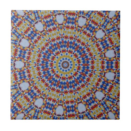 Mandala geel blauw tegeltje (Voorkant)