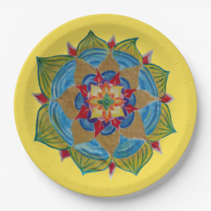 Mandala Geel Goud Kleurrijke Zen Papier Borden Papieren Bordje