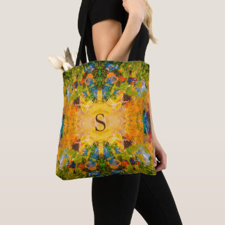 Mandala geel groen goud tote bag