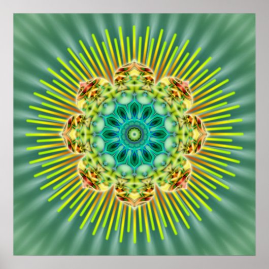 Mandala geel groen | groene bloem poster (Voorkant)