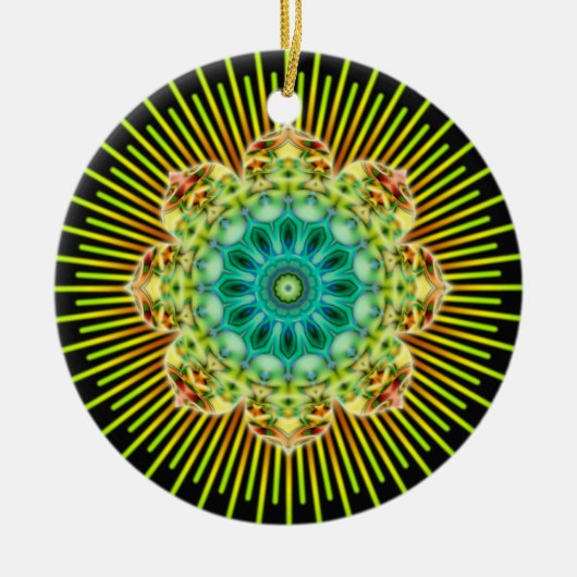 Mandala geel groen | zwart keramisch ornament (Voorkant)